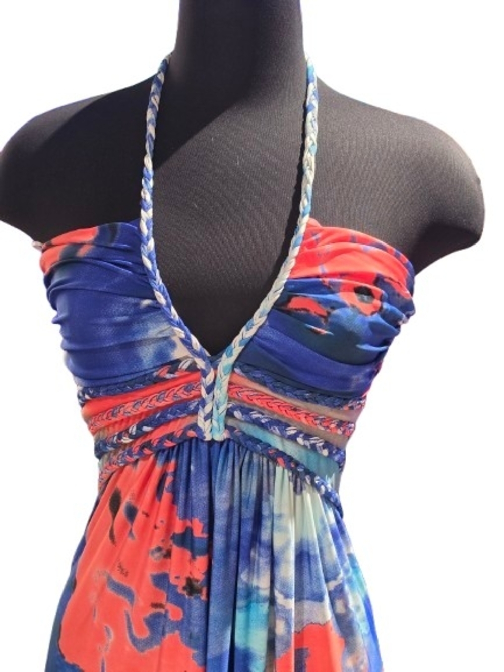 Cynthia Rowley Blue and Coral Halter Maxi Dress SZ M image 3